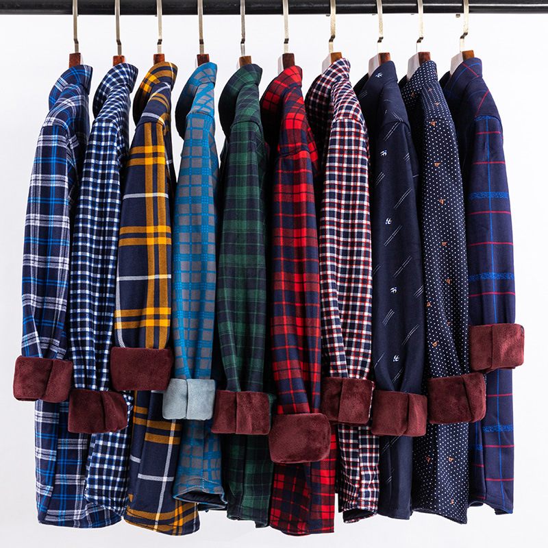 2024 Herfst En Winter Heren Warm Shirt Verdikte Lange Mouwen Casual Gedrukt Plaid