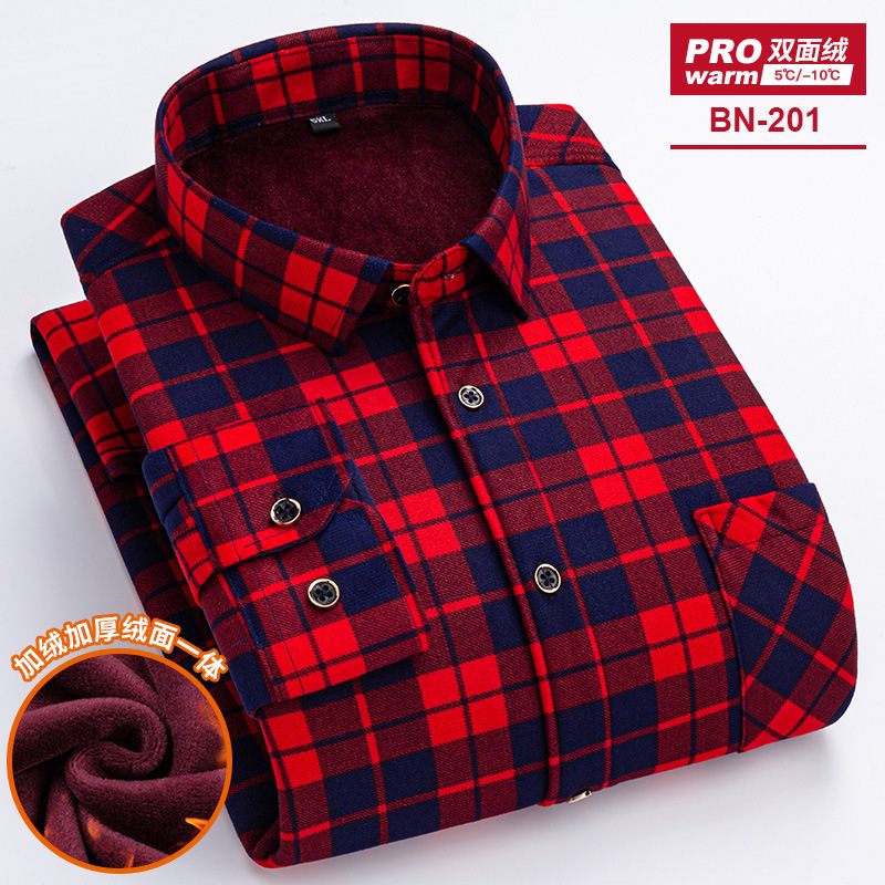 2024 Herfst En Winter Heren Warm Shirt Verdikte Lange Mouwen Casual Gedrukt Plaid