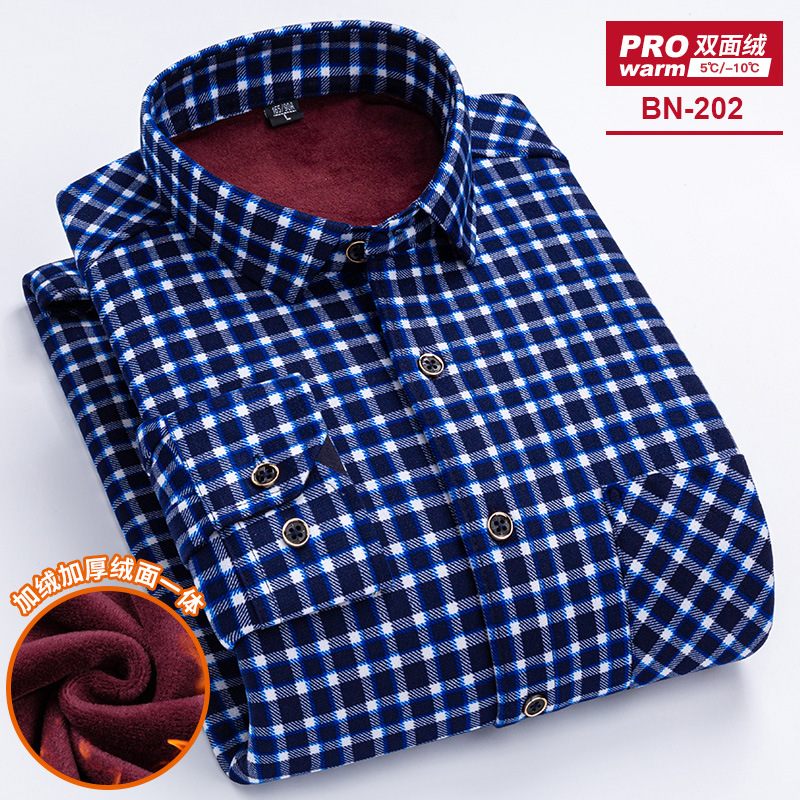 2024 Herfst En Winter Heren Warm Shirt Verdikte Lange Mouwen Casual Gedrukt Plaid