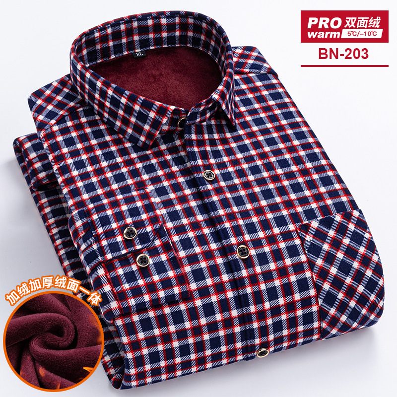 2024 Herfst En Winter Heren Warm Shirt Verdikte Lange Mouwen Casual Gedrukt Plaid