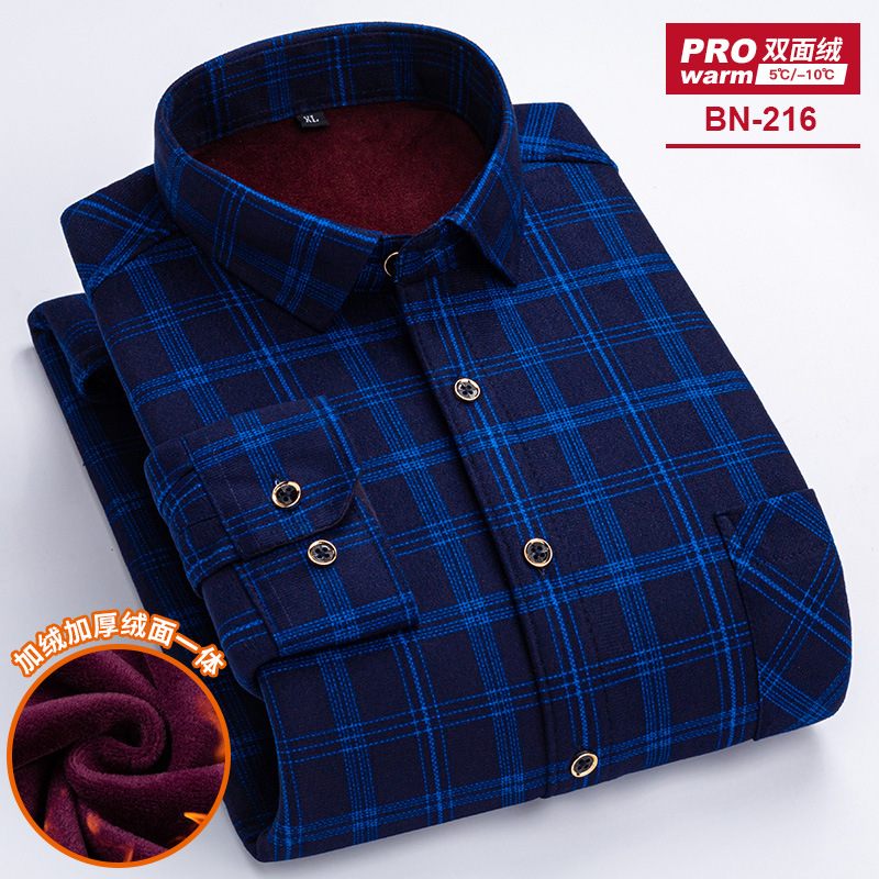 2024 Herfst En Winter Heren Warm Shirt Verdikte Lange Mouwen Casual Gedrukt Plaid