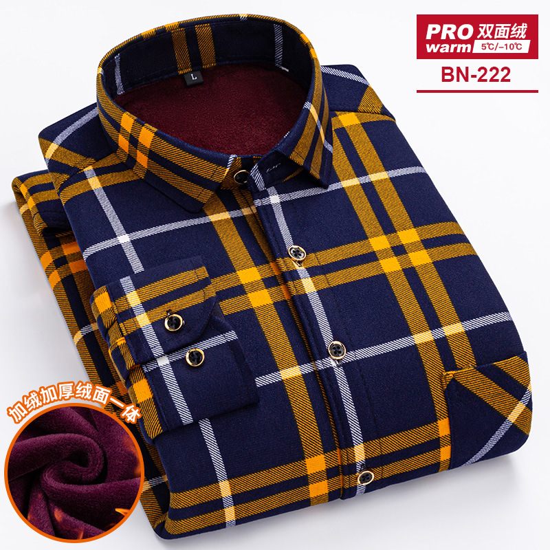 2024 Herfst En Winter Heren Warm Shirt Verdikte Lange Mouwen Casual Gedrukt Plaid