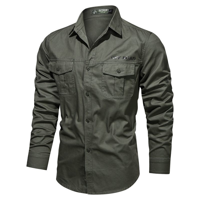 Casual Herenoverhemd Met Lange Mouwen Trendy Losse Werkkleding In Militaire Stijl