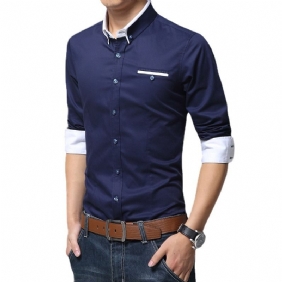 Heren Overhemd Slim Fit Formeel Donkerblauw