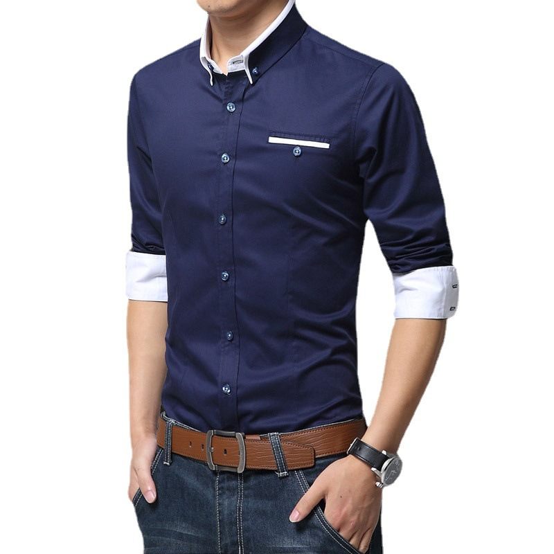 Heren Overhemd Slim Fit Formeel Donkerblauw