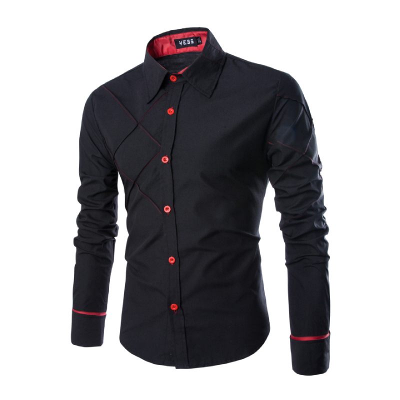 Heren Shirt Met Lange Mouwen Grid Bruine Persoonlijkheid