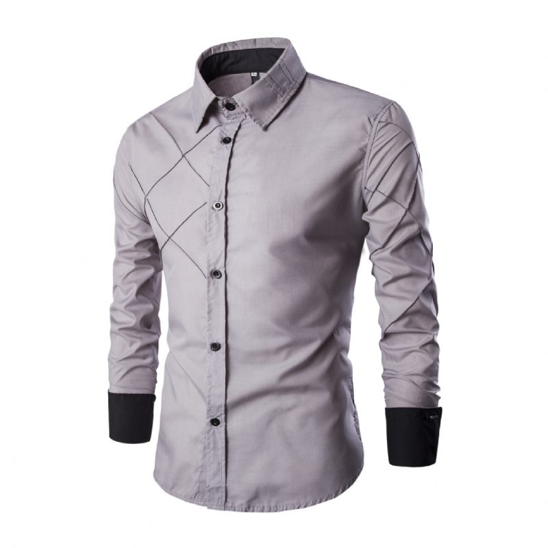 Heren Shirt Met Lange Mouwen Grid Bruine Persoonlijkheid