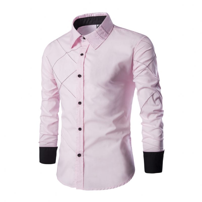 Heren Shirt Met Lange Mouwen Grid Bruine Persoonlijkheid