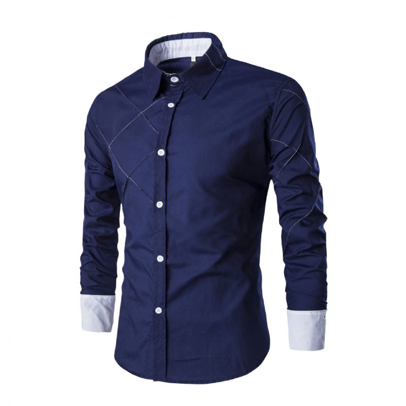 Heren Shirt Met Lange Mouwen Grid Bruine Persoonlijkheid