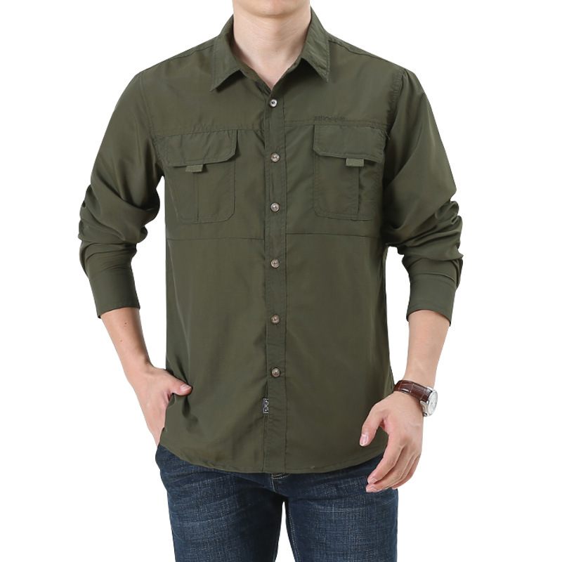 Heren Shirt Met Lange Mouwen Outdoorshirt Grijs