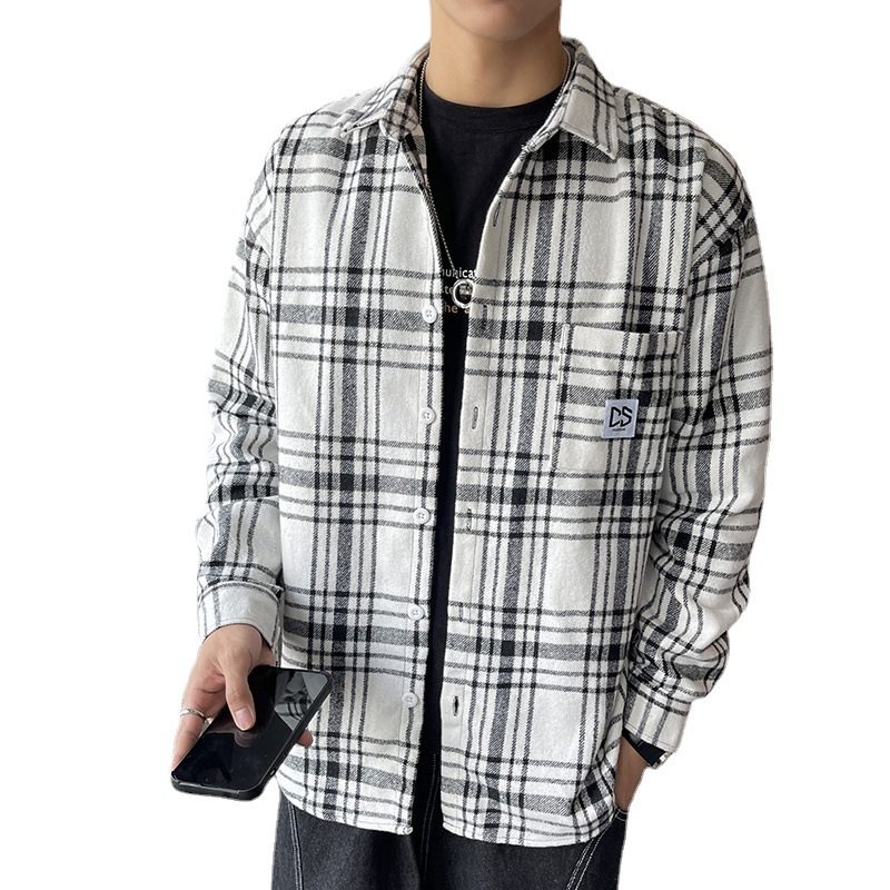 Herenoverhemd 2024 Lente En Herfst Nieuwe Stijl Lange Mouw Trendy Casual Plaid Knap