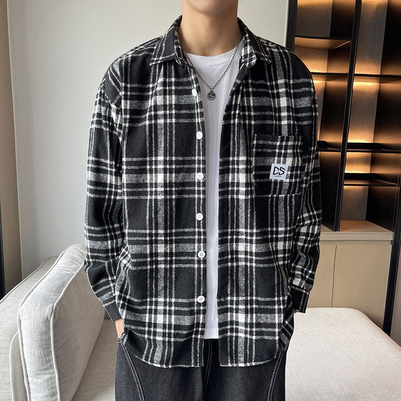 Herenoverhemd 2024 Lente En Herfst Nieuwe Stijl Lange Mouw Trendy Casual Plaid Knap