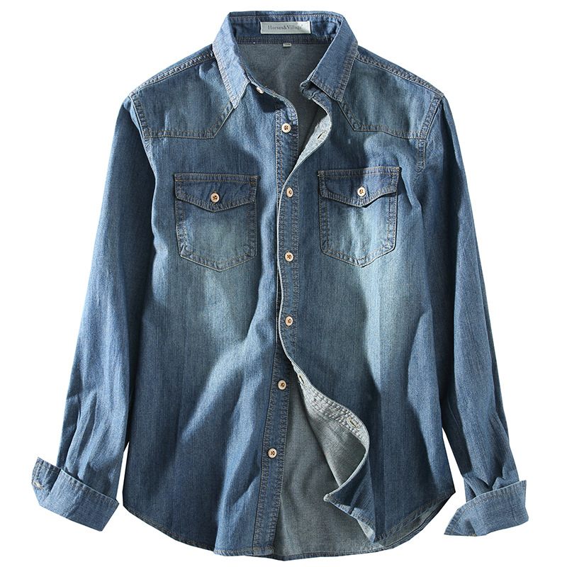 Katoenen Herenoverhemd Lichtblauw Denim Casual