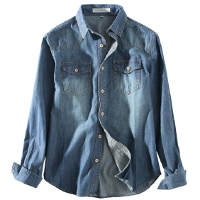 Katoenen Herenoverhemd Lichtblauw Denim Casual