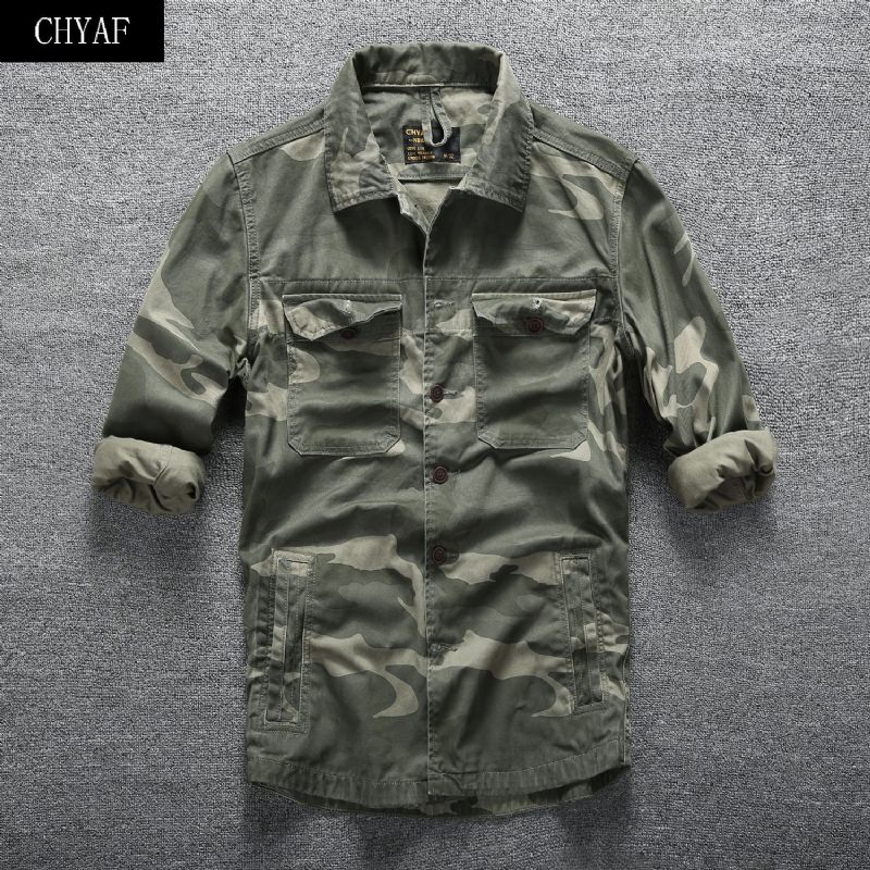 Lente Zomer Casual Lange Mouw Heren Camouflage Top Multi Pocket Tooling