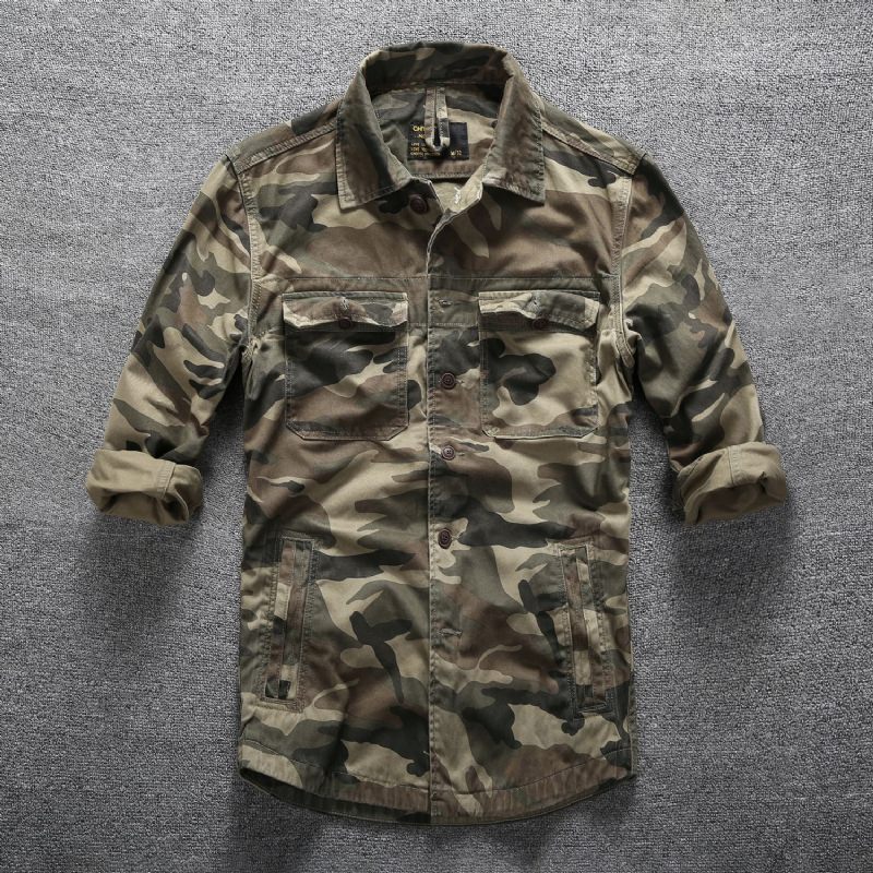 Lente Zomer Casual Lange Mouw Heren Camouflage Top Multi Pocket Tooling