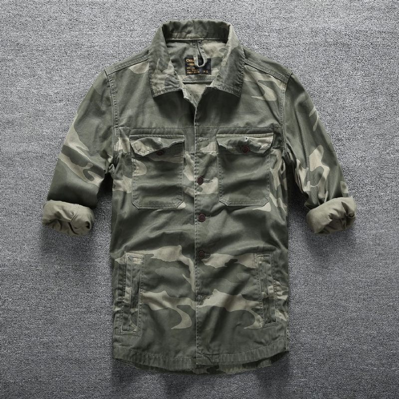 Lente Zomer Casual Lange Mouw Heren Camouflage Top Multi Pocket Tooling