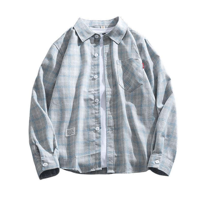 Nieuw Heren Overhemd Casual Plaid Lange Mouwen Lichtblauw