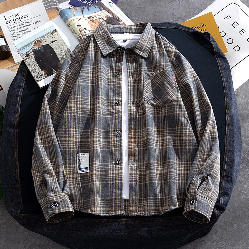 Nieuw Heren Overhemd Casual Plaid Lange Mouwen Lichtblauw