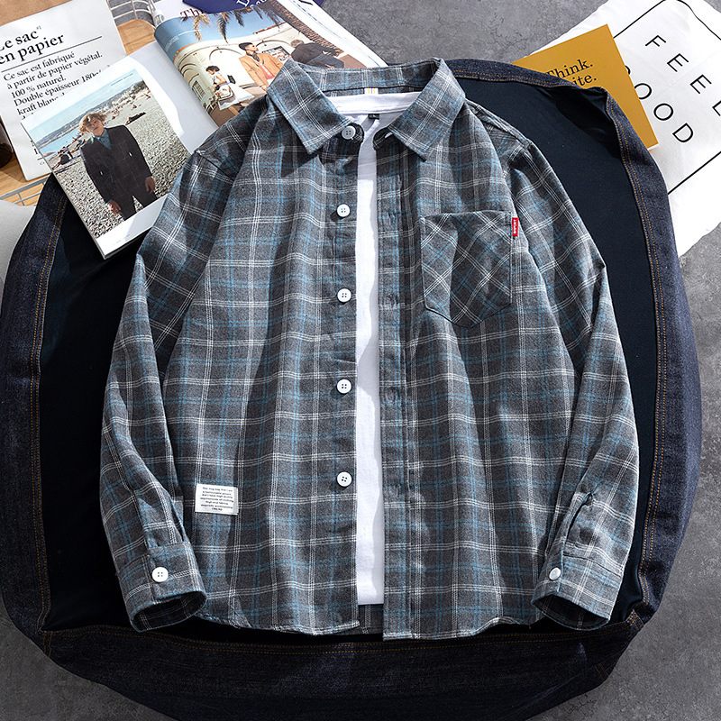 Nieuw Heren Overhemd Casual Plaid Lange Mouwen Lichtblauw