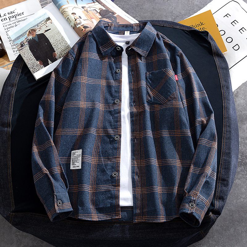 Nieuw Heren Overhemd Casual Plaid Lange Mouwen Lichtblauw