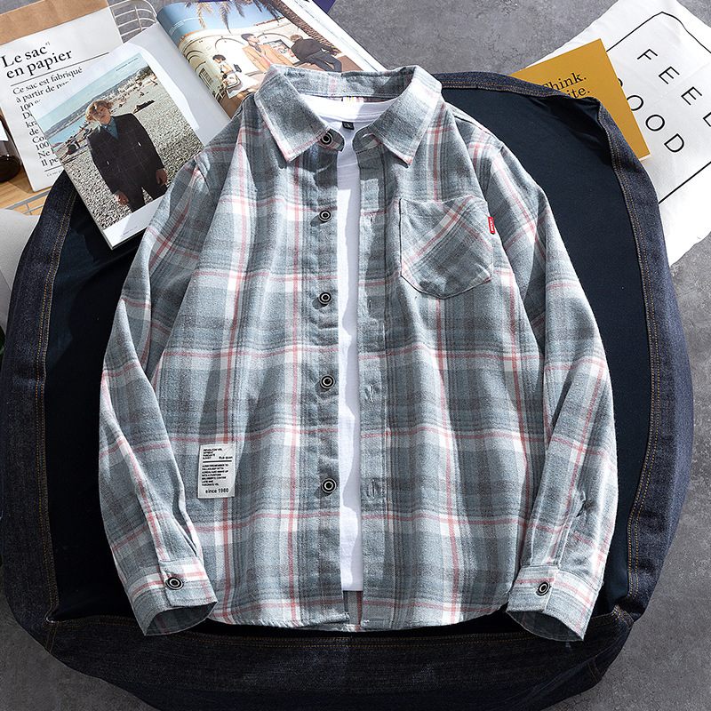 Nieuw Heren Overhemd Casual Plaid Lange Mouwen Lichtblauw