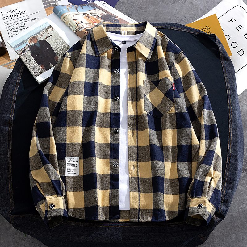 Shirt Heren Plaid Trendy Knappe Jas Lange Mouwen