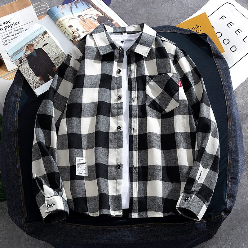 Shirt Heren Plaid Trendy Knappe Jas Lange Mouwen