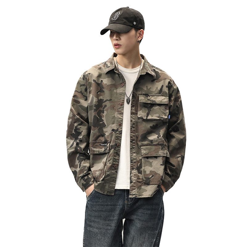 Tooling Shirt Heren Jas Camouflage Retro Casual Trend Losse Lange Mouwen