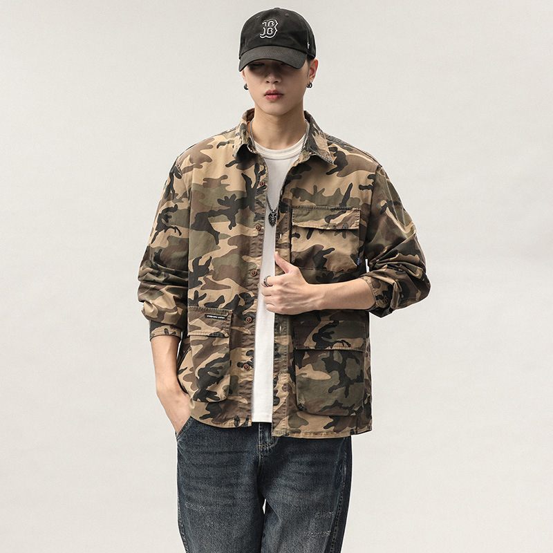 Tooling Shirt Heren Jas Camouflage Retro Casual Trend Losse Lange Mouwen