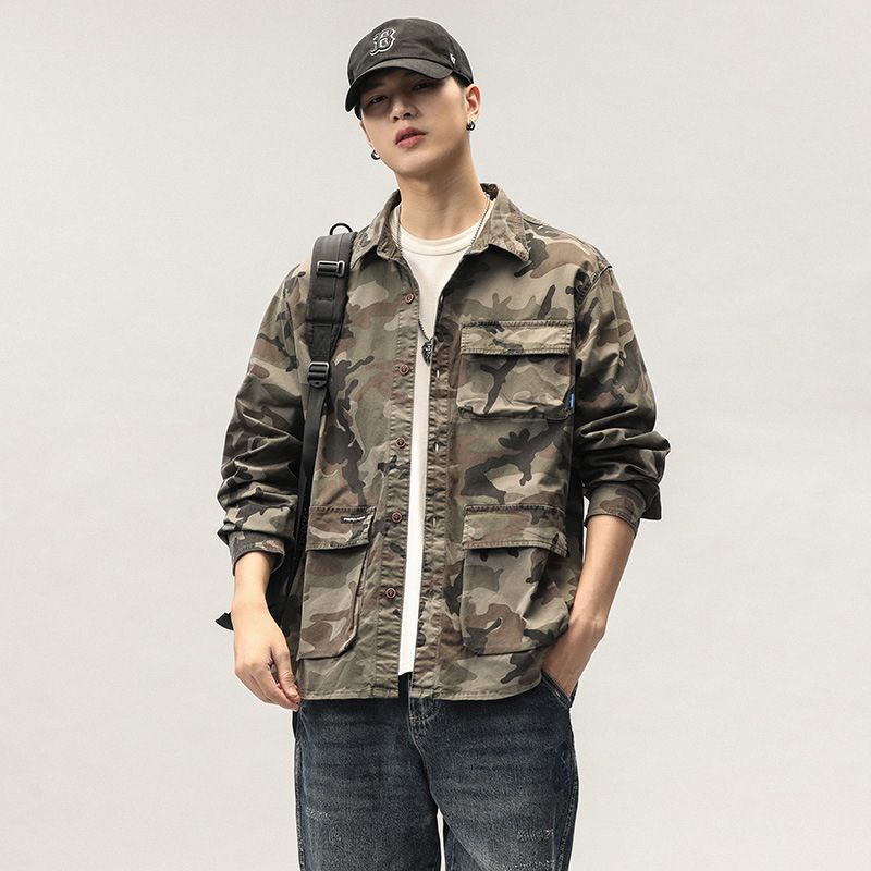 Tooling Shirt Heren Jas Camouflage Retro Casual Trend Losse Lange Mouwen