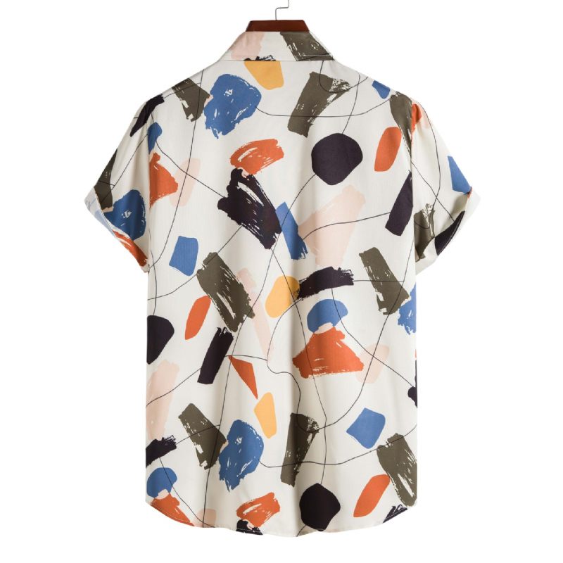 Wit Herenoverhemd Met Graffiti-revers Slim Fit En Print