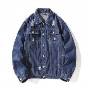 2024 Ripped Denim Jacket Heren Lichte Kleur Trend Bovenkleding