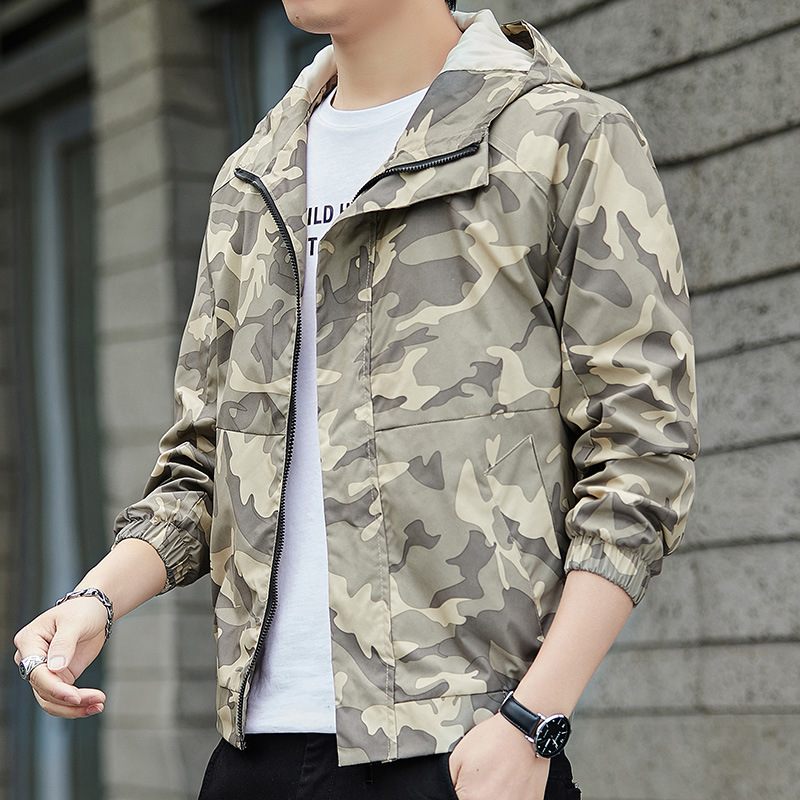 Casual Knap Jack Heren Trend Camouflage Gereedschapsjack Met Capuchon