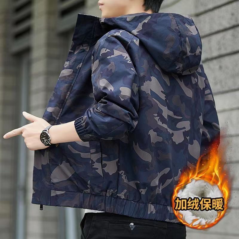 Casual Knap Jack Heren Trend Camouflage Gereedschapsjack Met Capuchon