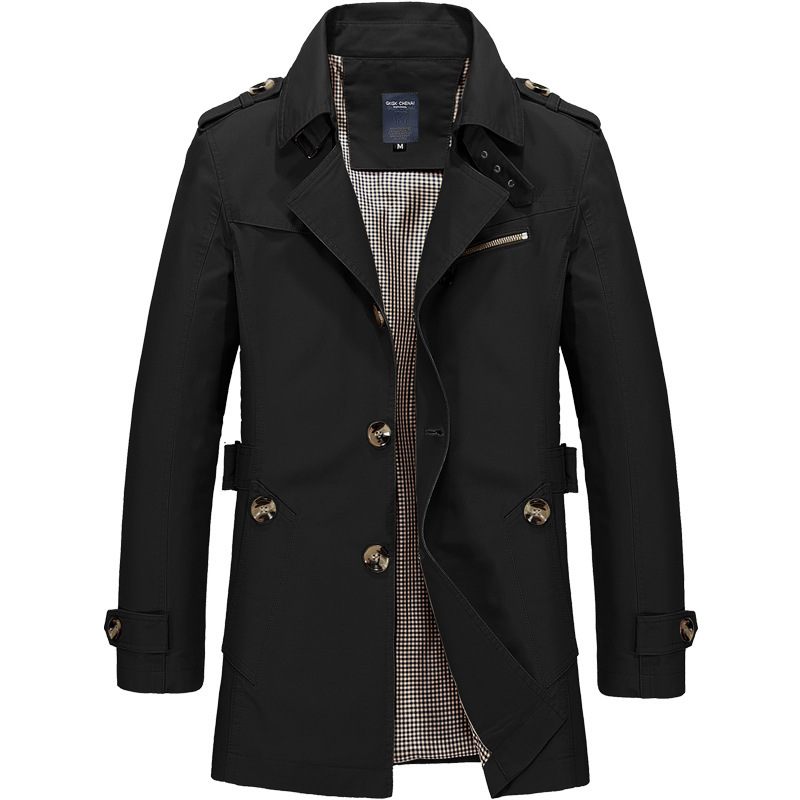 Herenjassen Casual Trenchcoat Opstaande Kraag Effen Kleur