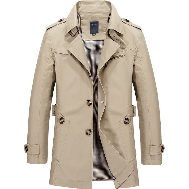 Herenjassen Casual Trenchcoat Opstaande Kraag Effen Kleur