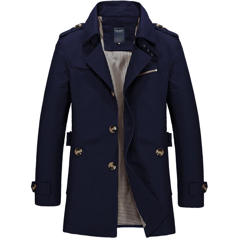 Herenjassen Casual Trenchcoat Opstaande Kraag Effen Kleur