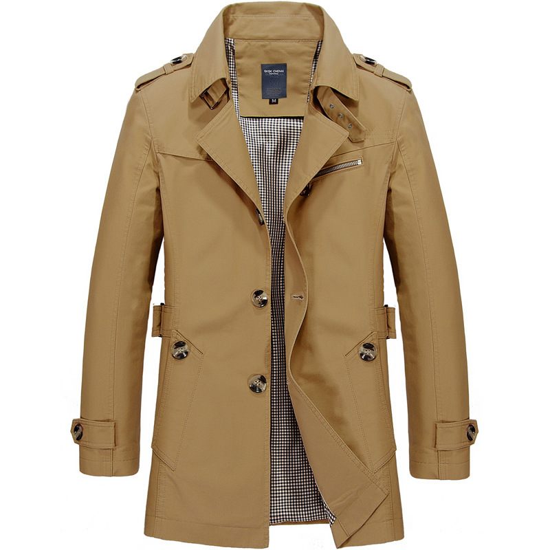 Herenjassen Casual Trenchcoat Opstaande Kraag Effen Kleur