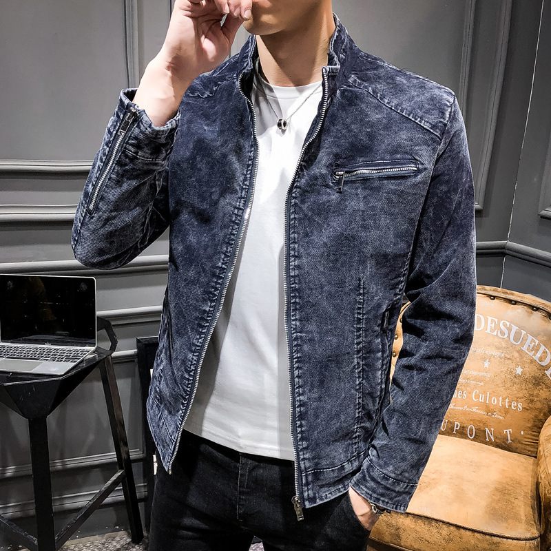 Mannen Vintage Denim Jack Casual Jas Trend Effen Kleur