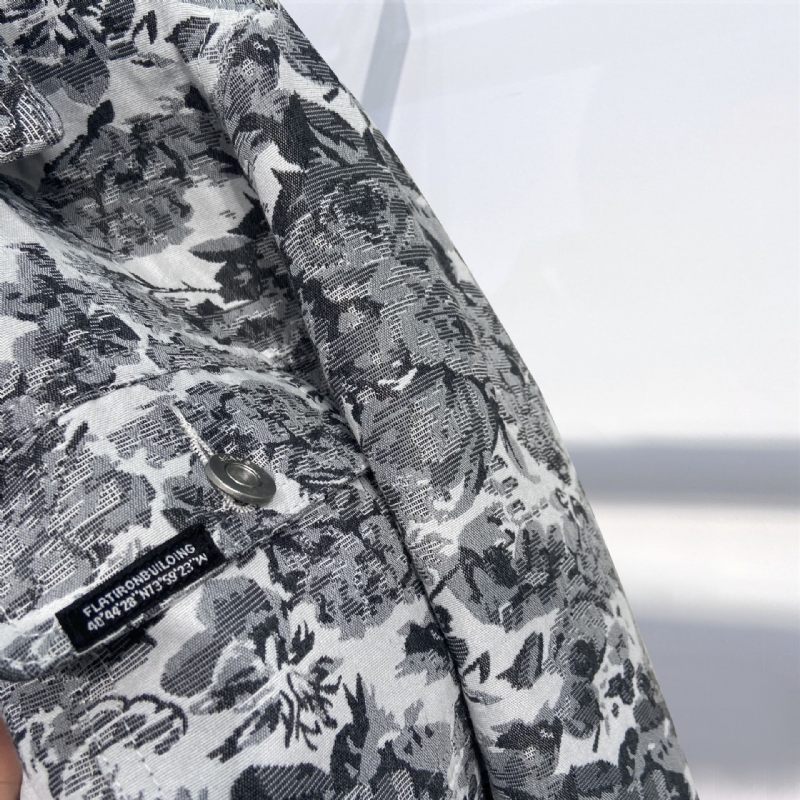 Off-white Geborduurde Jacquard Werkkleding Casual Jas Met Bloemen Voor Heren