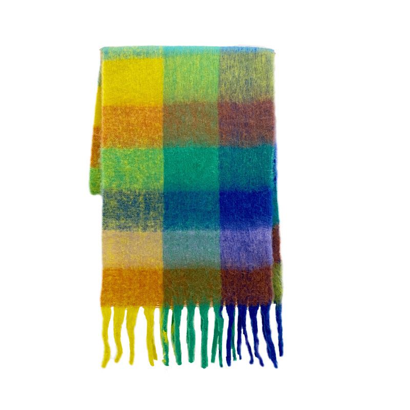 2024 Nieuwe Ac Warme Regenboogkleur Geruite Lange Sectie Herfst En Winter Mohair Halssjaal