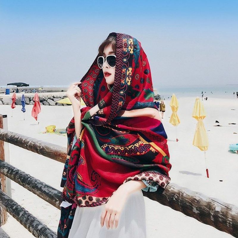 Lente En Zomer Shawl Qinghai Toerisme Kust Strandlaken Gaas Zonnescherm Katoen En Linnen Sjaal Voor Vrouwen