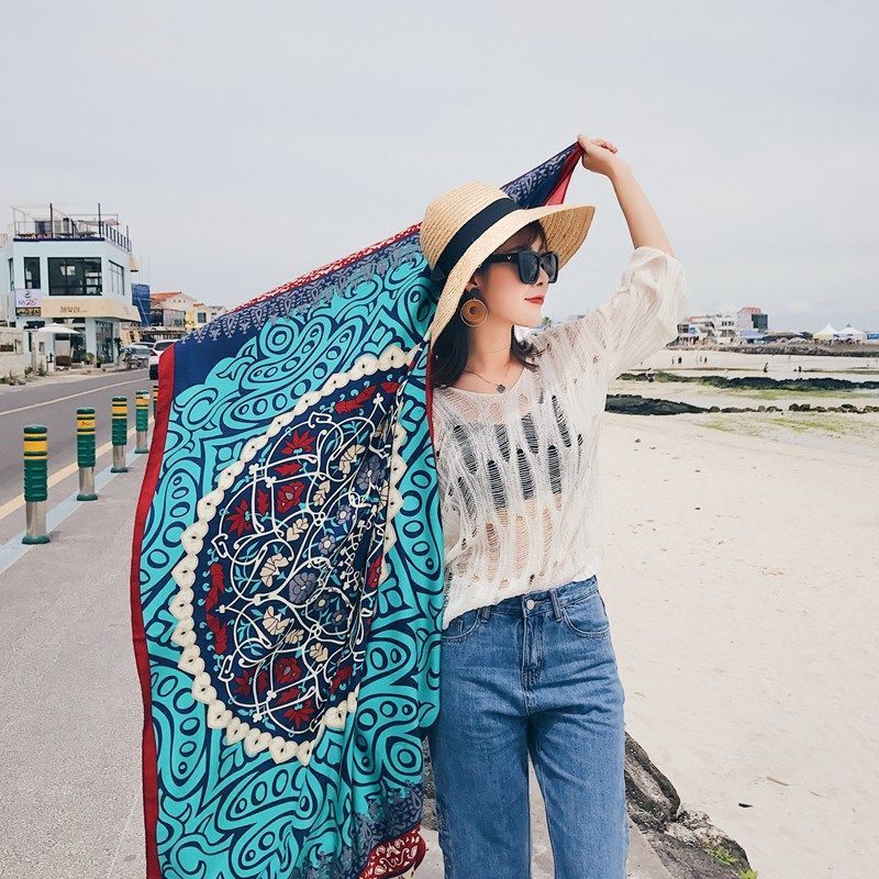 Lente En Zomer Shawl Qinghai Toerisme Kust Strandlaken Gaas Zonnescherm Katoen En Linnen Sjaal Voor Vrouwen