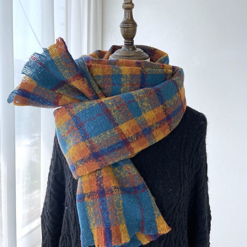 Sjaal Dames Herfst En Winter 2024 Nieuwe Kleur Plaid Student Warme Verdikte Kasjmier Met Kwastjes