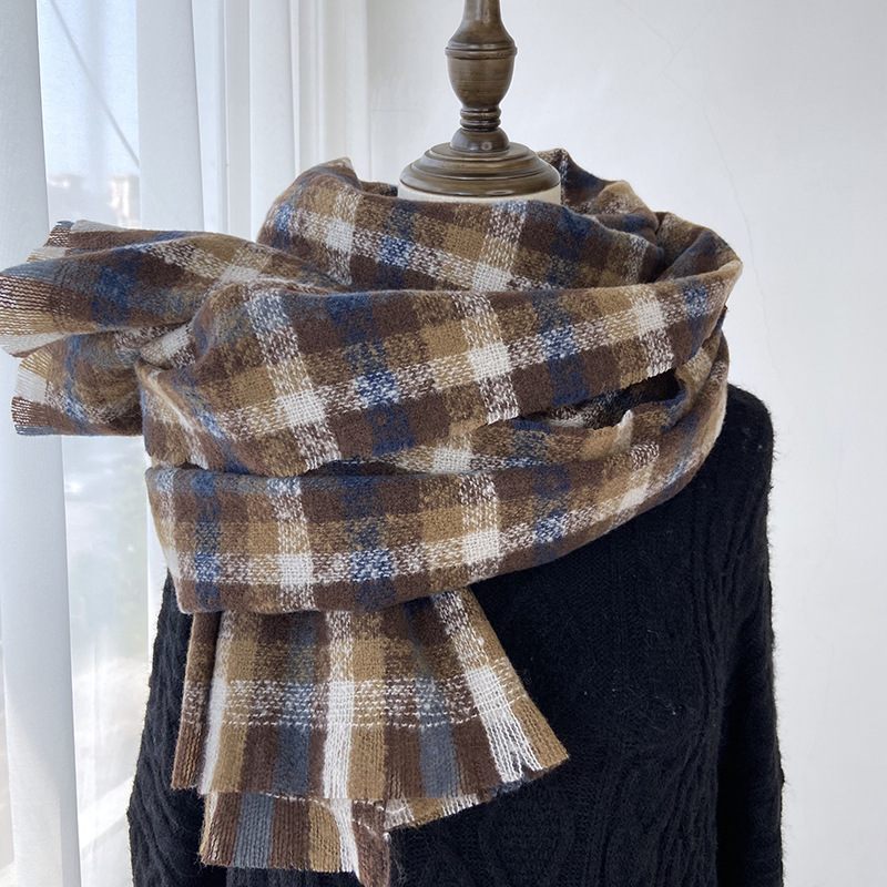 Sjaal Dames Herfst En Winter 2024 Nieuwe Kleur Plaid Student Warme Verdikte Kasjmier Met Kwastjes