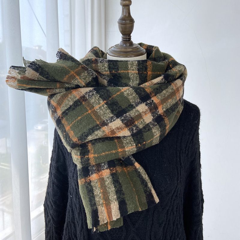 Sjaal Dames Herfst En Winter 2024 Nieuwe Kleur Plaid Student Warme Verdikte Kasjmier Met Kwastjes