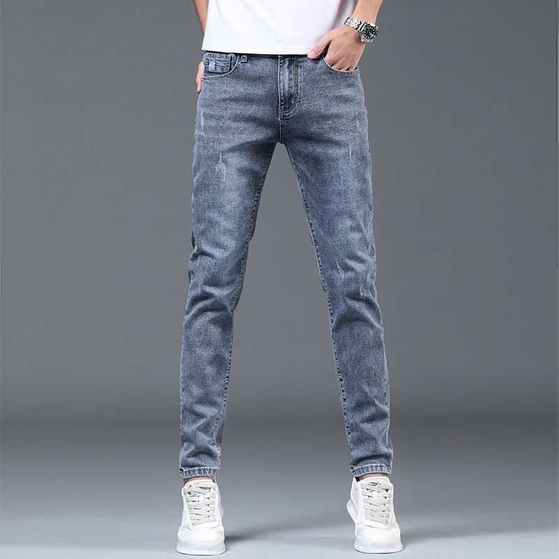 2024 Herenjeans Slim Fit Elastische Kokerbroek Trend Rechte Effen Kleur