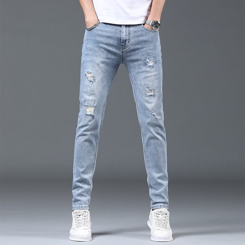 2024 Herenjeans Slim Fit Elastische Kokerbroek Trend Rechte Effen Kleur