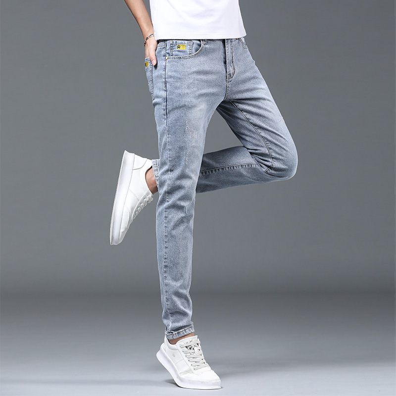 2024 Herenjeans Slim Fit Elastische Kokerbroek Trend Rechte Effen Kleur